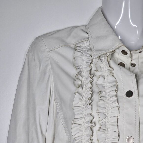 Vintage Italian White Leather Button-Up Jacket with Ruffles by Artico Womens XS - Picture 11 of 11